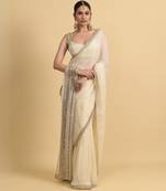 Ivory dori embroidery georgette saree