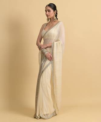Ivory dori embroidery georgette saree 2