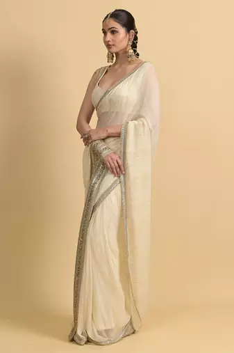 Ivory dori embroidery georgette saree