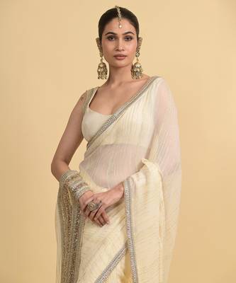 Ivory dori embroidery georgette saree 3