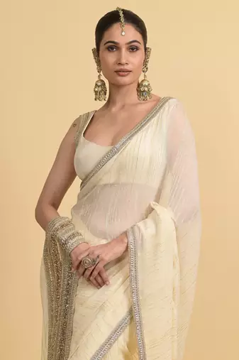 Ivory dori embroidery georgette saree
