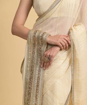 Ivory dori embroidery georgette saree 4