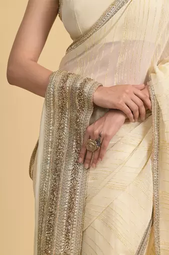 Ivory dori embroidery georgette saree