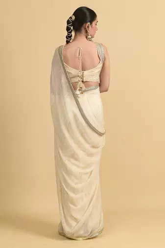 Ivory dori embroidery georgette saree