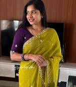 Yellow candy crush art silk embroidery moti work saree with unstitched blouse