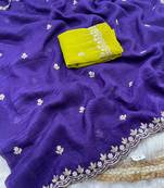 Purple candy crush art silk embroidery & moti work saree with unstitched blouse