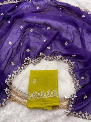 Purple candy crush art silk embroidery & moti work saree with unstitched blouse 2