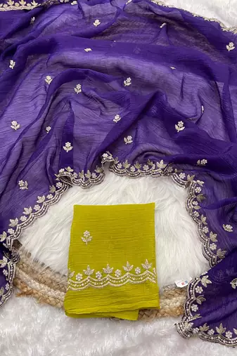 Purple candy crush art silk embroidery & moti work saree with unstitched blouse