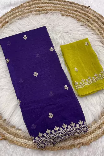 Purple candy crush art silk embroidery & moti work saree with unstitched blouse