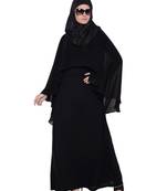 Black a line abaya with attached georgette cape for full coverage.