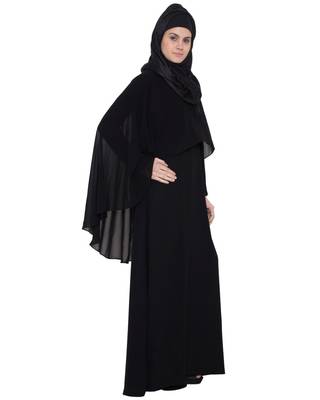 Black a line abaya with attached georgette cape for full coverage. 3