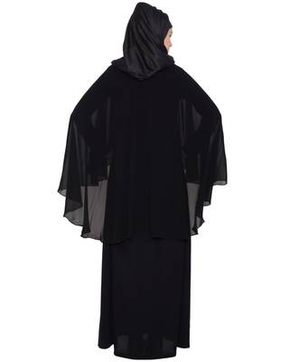 Black a line abaya with attached georgette cape for full coverage. 4