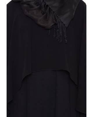 Black a line abaya with attached georgette cape for full coverage. 5
