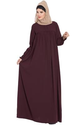 Wine loose from chest arabian abaya with gather and smocky sleeves. 1