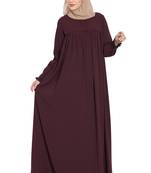 Wine loose from chest arabian abaya with gather and smocky sleeves.