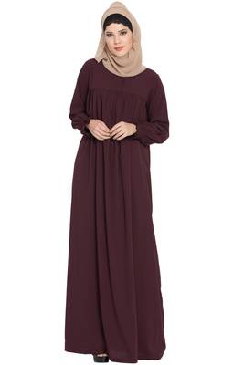 Wine loose from chest arabian abaya with gather and smocky sleeves. 2