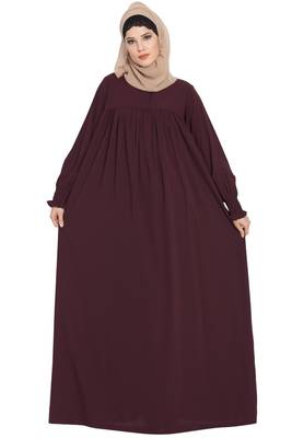 Wine loose from chest arabian abaya with gather and smocky sleeves. 3