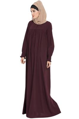Wine loose from chest arabian abaya with gather and smocky sleeves. 4
