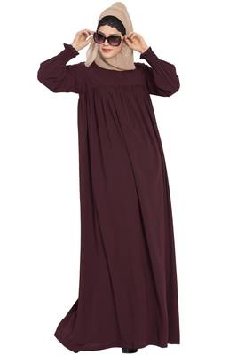 Wine loose from chest arabian abaya with gather and smocky sleeves. 5
