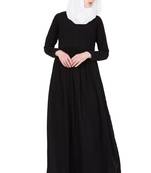 Black simple abaya with gather on waistline