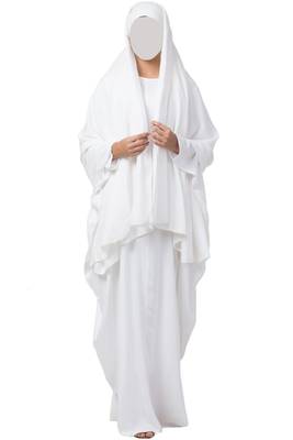 White two pieces set of white kaftan abaya and irani chadar in firdaus fabric 1