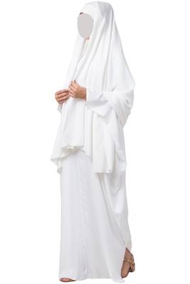 White two pieces set of white kaftan abaya and irani chadar in firdaus fabric 2
