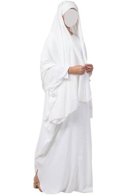 White two pieces set of white kaftan abaya and irani chadar in firdaus fabric 4