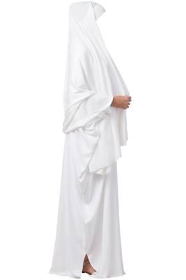 White two pieces set of white kaftan abaya and irani chadar in firdaus fabric 5