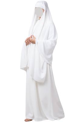 White two pieces set of white a line abaya and irani chadar in firdaus fabric 3