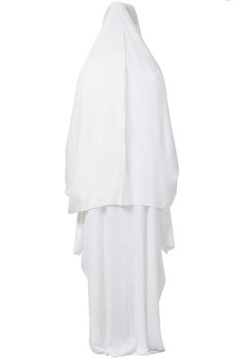 White two pieces set of white kaftan abaya and irani chadar in rayon fabric 1