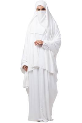 White two pieces set of white kaftan abaya and irani chadar in rayon fabric 2