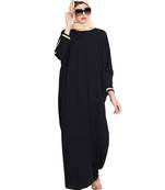 Black elegant kaftan abaya in free size with contrast detailings