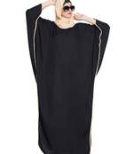 Black elegant kaftan abaya in free size with contrast detailings