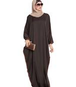 Brown elegant kaftan abaya in free size with contrast detailings
