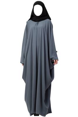 Grey simple yet elegant islamic kaftan abaya with pleats on neck 1