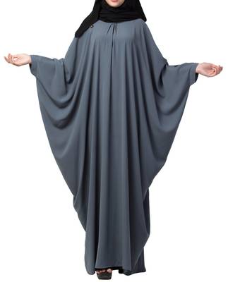 Grey simple yet elegant islamic kaftan abaya with pleats on neck 2