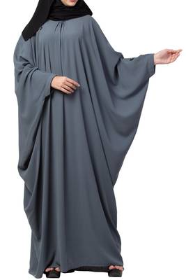 Grey simple yet elegant islamic kaftan abaya with pleats on neck 3
