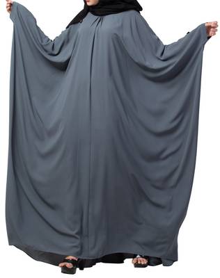 Grey simple yet elegant islamic kaftan abaya with pleats on neck 5