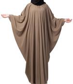 Brown simple yet elegant islamic kaftan abaya with pleats on neck