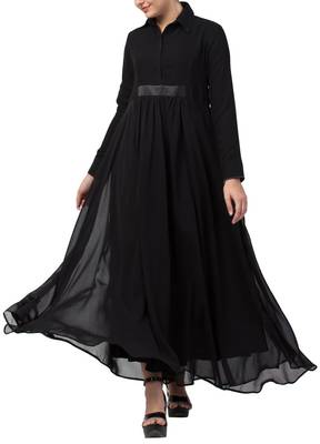 Black modest abaya dress in dual layer with full sleeves 1