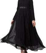 Black modest abaya dress in dual layer with full sleeves