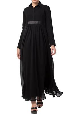Black modest abaya dress in dual layer with full sleeves 2