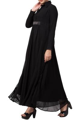 Black modest abaya dress in dual layer with full sleeves 4