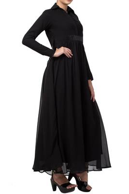 Black modest abaya dress in dual layer with full sleeves 5