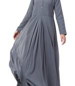 Grey modest abaya dress in fine georgette fabric with full lining and buttons on yoke