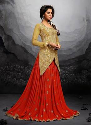 Beige jecket embroidered georgette anarkali suits 1