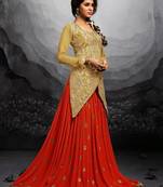 Beige jecket embroidered georgette anarkali suits