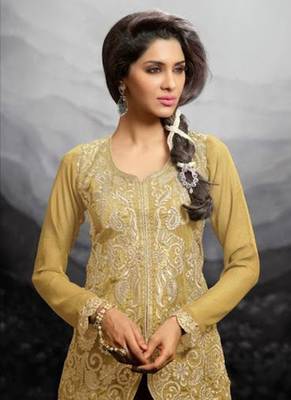 Beige jecket embroidered georgette anarkali suits 2