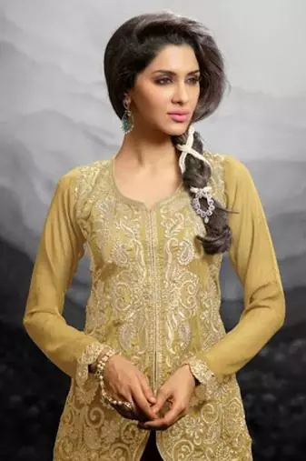 Beige jecket embroidered georgette anarkali suits