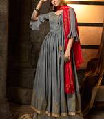 Grey embroidered silk anarkali suits